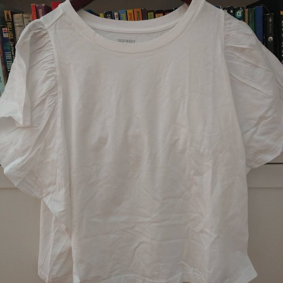 Old Navy Flutter-Sleeve Paneled T-Shirt 2X White Lillies - Picture 1 of 3